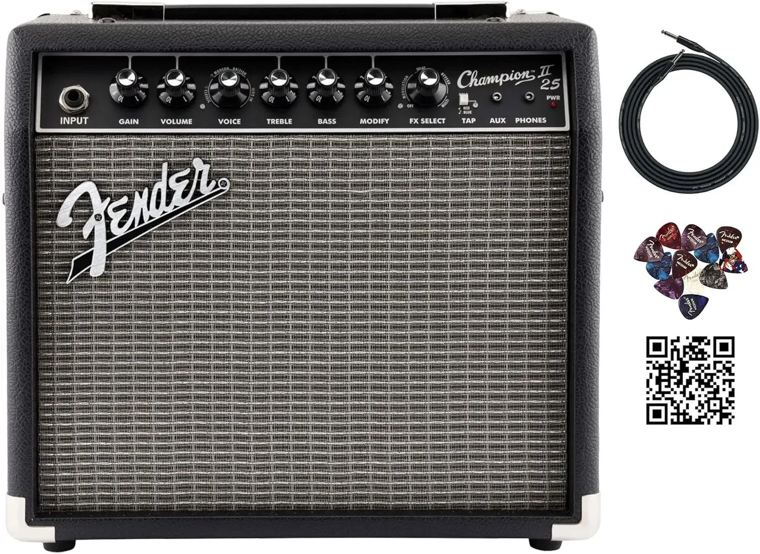 Fender Champion II 25 25-watt solid state guitar combo amplifier in black Fender Champion II 25 25-watt solid state guitar combo amplifier in black