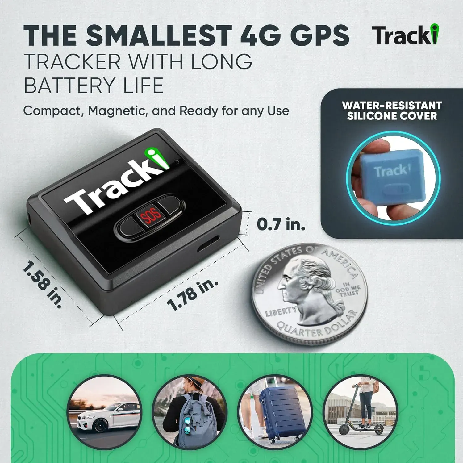 Tracki mini GPS tracker device for musical instruments and equipment