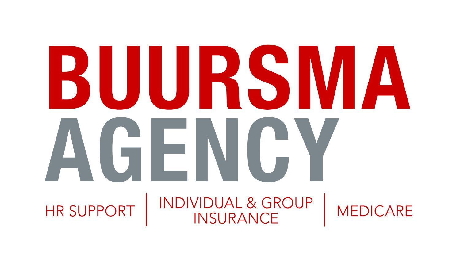 Buursma Agency logo with red and gray text and services: HR support, insurance, Medicare