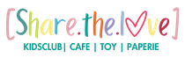 Share.the.love logo with pastel text and heart, reading “KIDSCLUB | CAFE | TOY | PAPERIE”