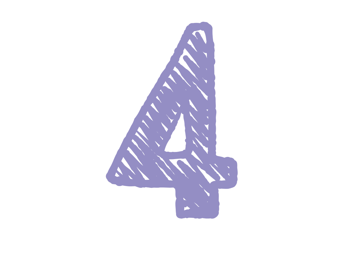 Purple hand-drawn number 4 with diagonal shading on a white background