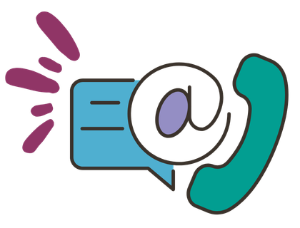 Colorful phone and email icons with speech bubbles, symbolizing contact or communication.
