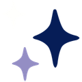 Two four-point stars, one large dark blue and one small lavender, on a white background