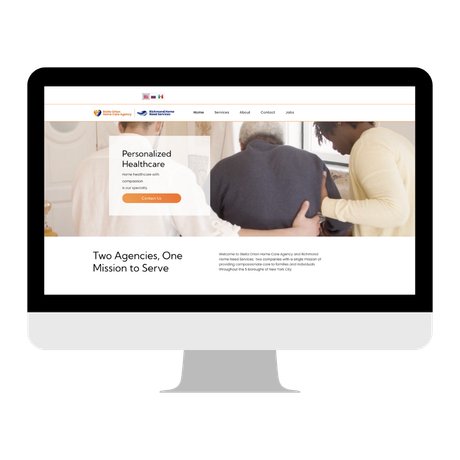 Website homepage: People assisting an older person; title 