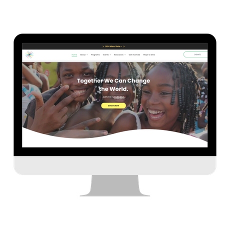 Computer displaying a website with children and text 