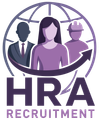 HRA Recruitment logo with purple globe and three silhouetted figures above the text