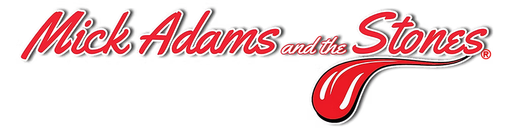 Mick Adams with Stones logo in red script on a white background