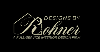 Designs by Rohner logo with pale gold text and house outline, &ldquo;A full-service interior design firm&rdquo;