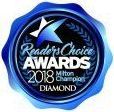 A blue badge that says readers choice awards 2018 diamond.