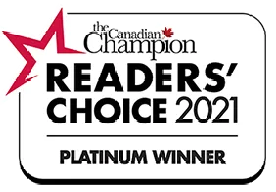 Canadian Champion Readers' Choice 2021 Platinum Winner badge with red star and black text