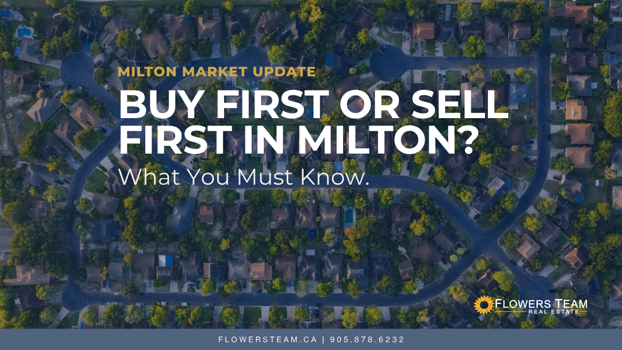 Milton market update graphic: “Buy First or Sell First in Milton? What You Must Know.”