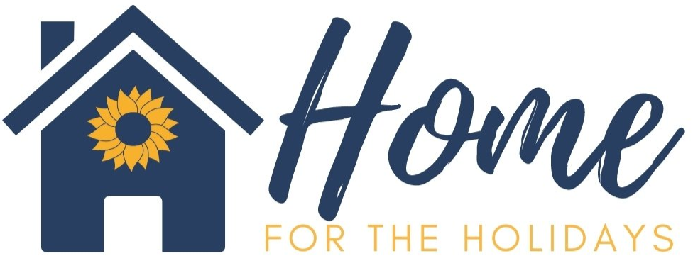 The logo for home for the holidays has a house and a sunflower on it.