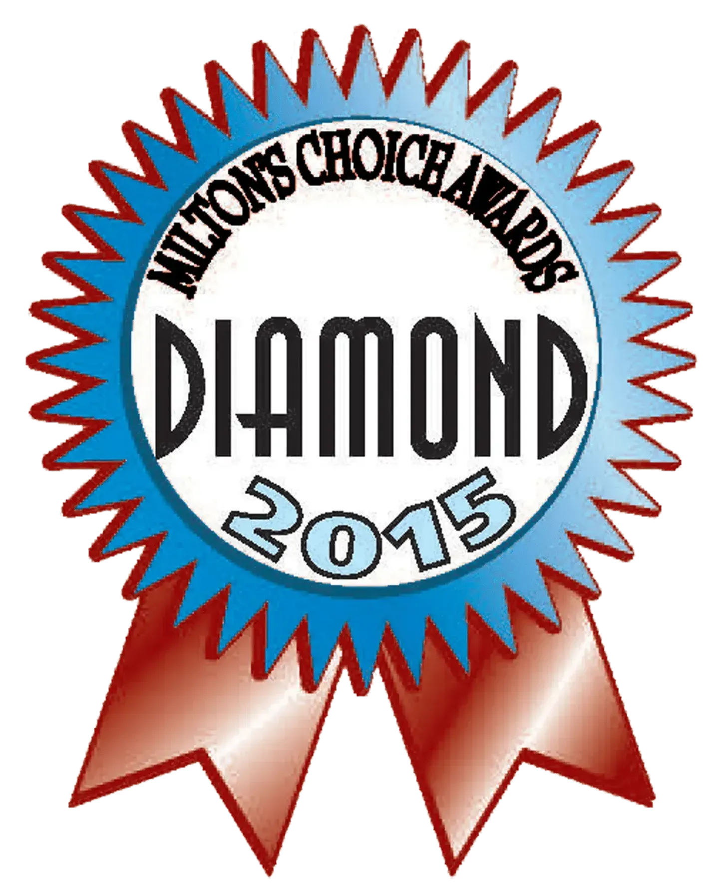 Blue award ribbon with red trim reading “Milo’s Choice Awards Diamond 2015.”