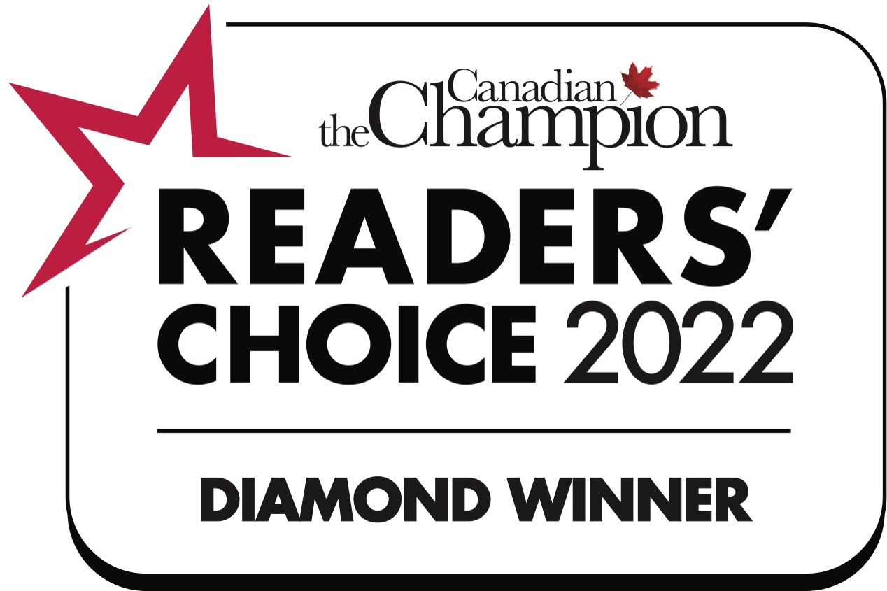 Canadian Champion Readers' Choice 2022 diamond winner badge with red star and black text