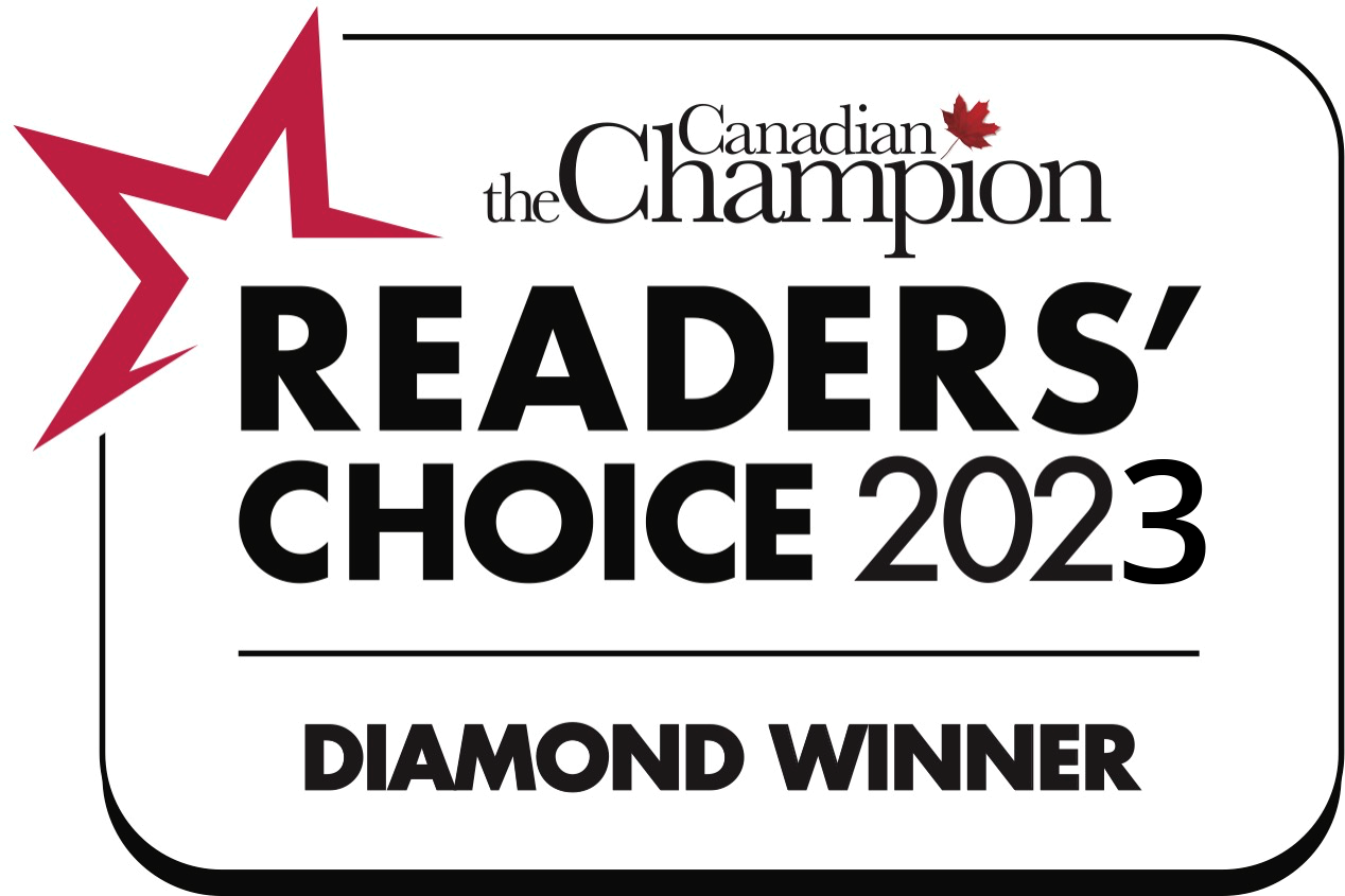 Canadian Champion Readers' Choice 2023 diamond winner badge with red star and black text