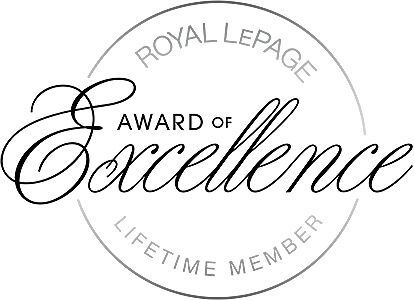 A black and white logo for the royal lepage award of excellence lifetime member.