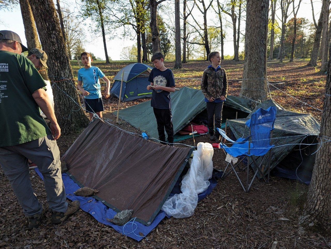 Scouts built their own emergency shelters