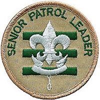 A senior patrol leader patch with a fleur de lis on it.