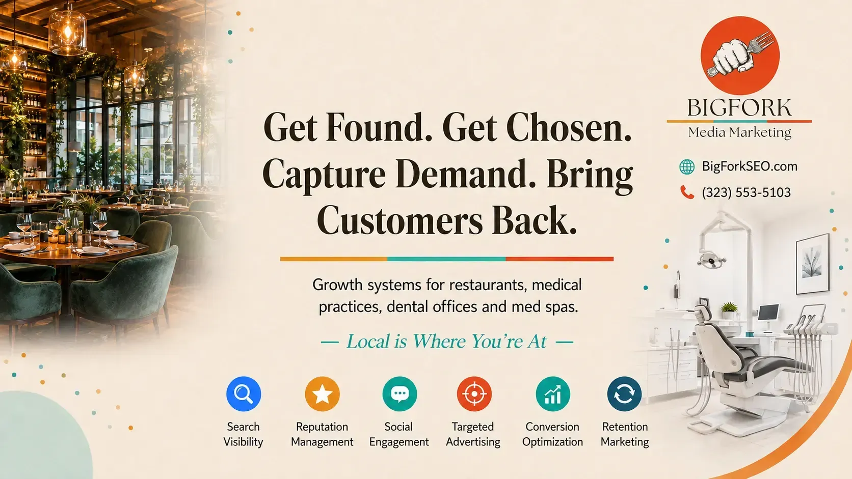 A colorful marketing agency slide with puzzle pieces, contact info for the CMO and director, logo.