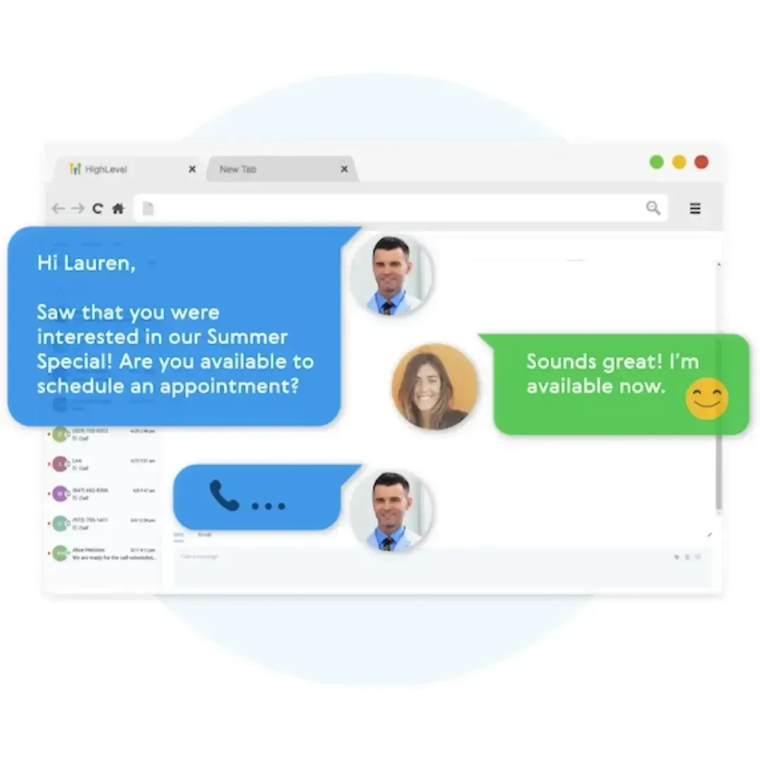 Screenshot of a chat window: a business promoting a summer special to a client, offering appointment scheduling.