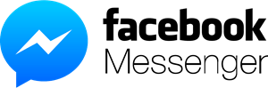 Facebook Messenger logo: blue speech bubble with white lightning bolt, text