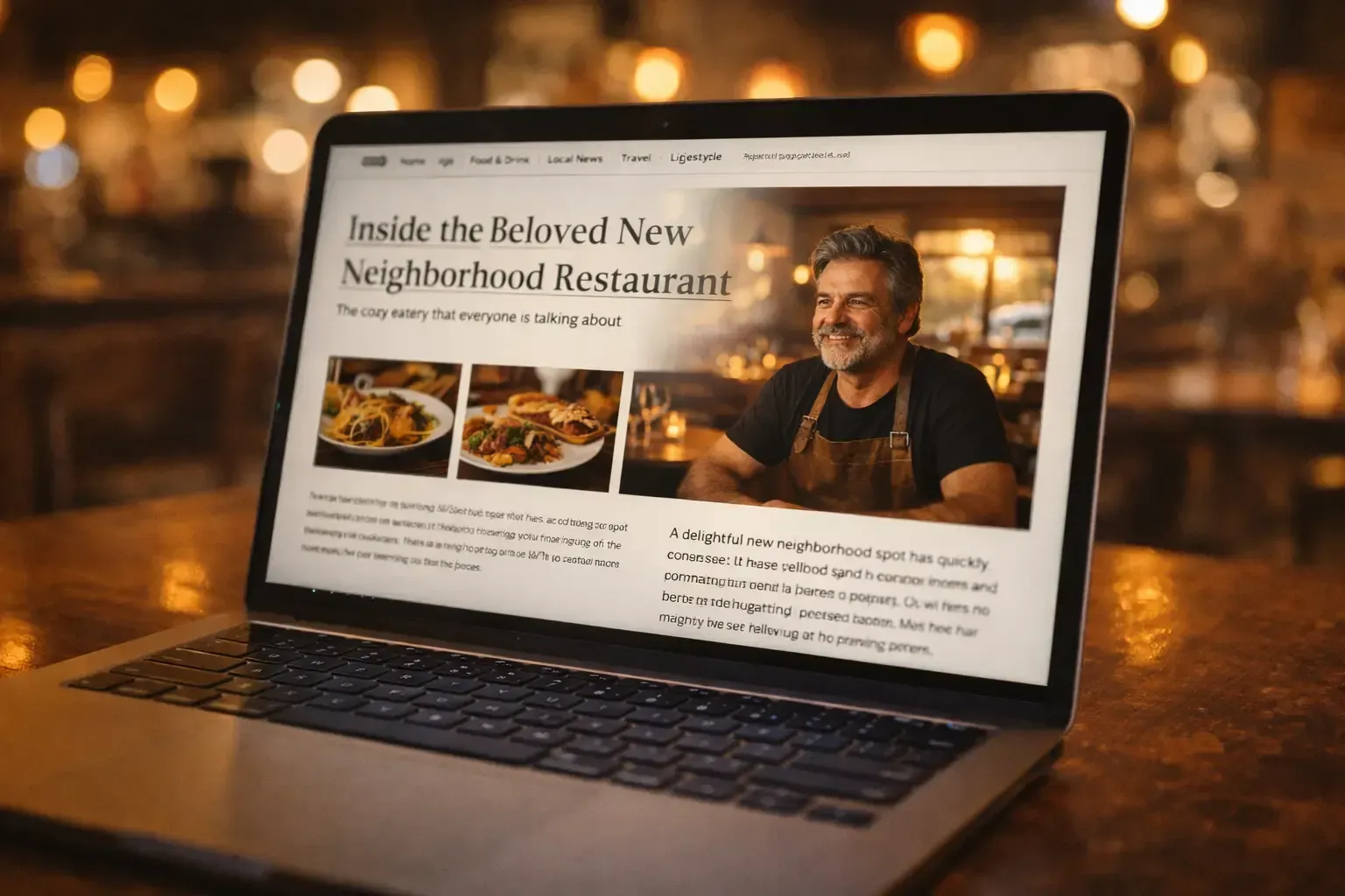Laptop displaying a news article: