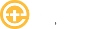 Orange circular logo with a white medical cross and curved line, plus a small black plus sign on white background