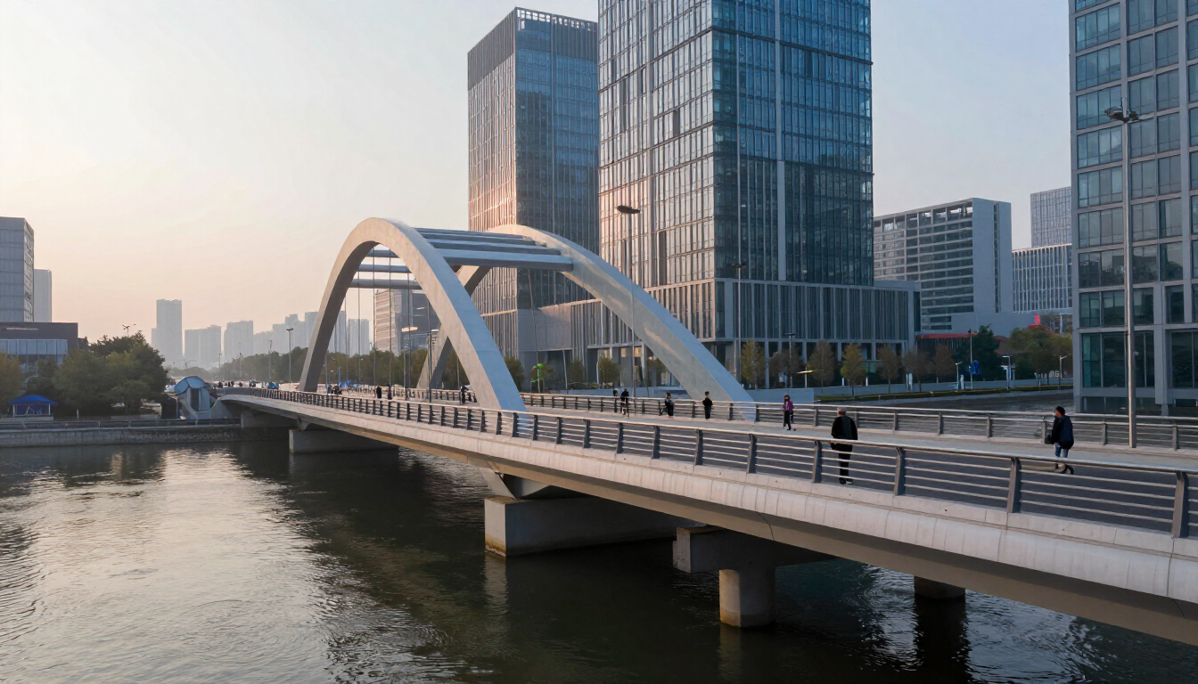 Modern bridge and city infrastructure at early morning