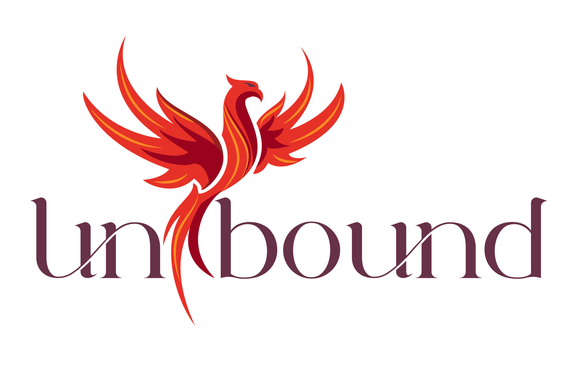 Phoenix with outstretched wings above the word