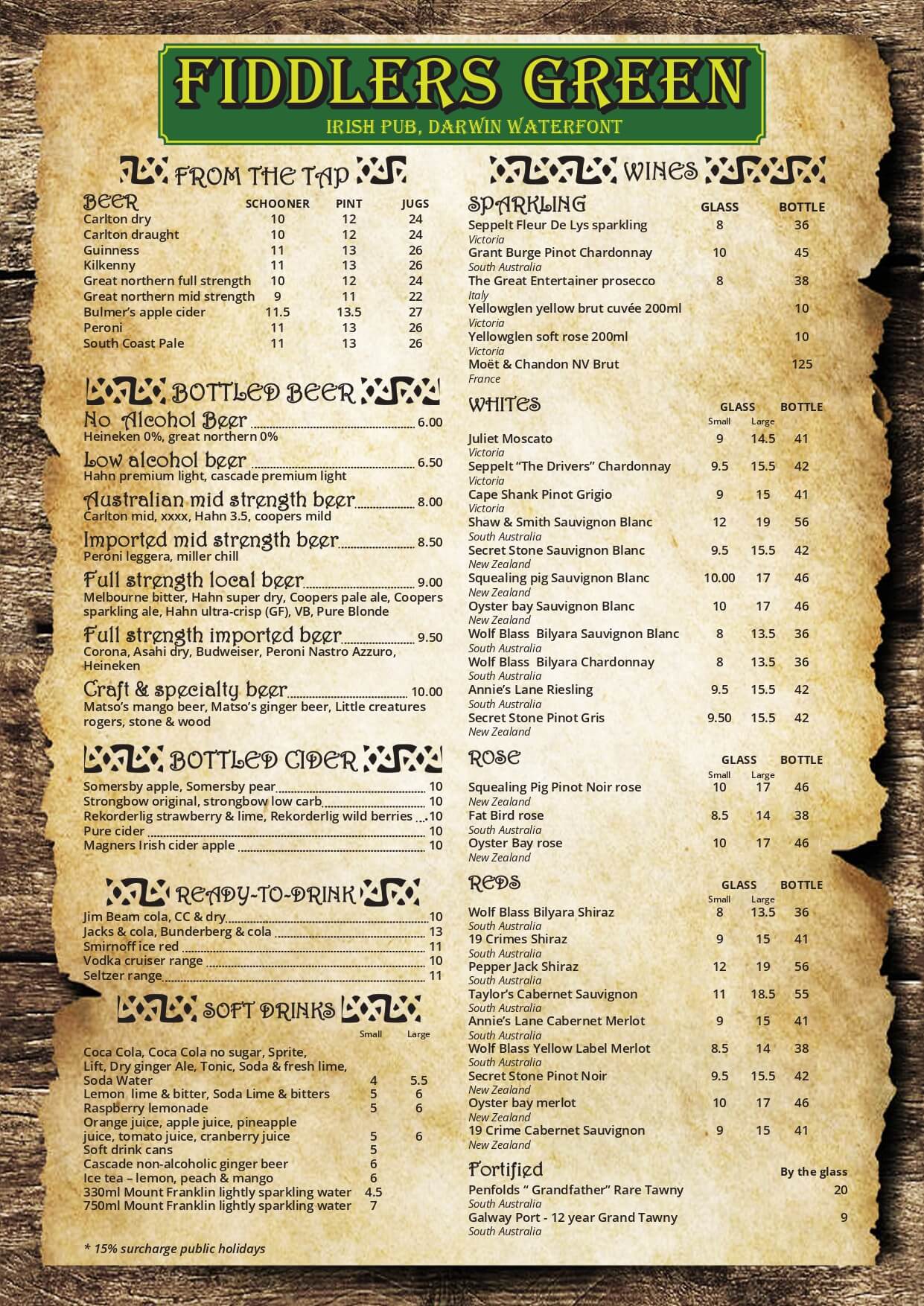 Fiddler's Green Darwin Menus