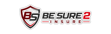 Be Sure 2 Insure logo with shield icon in black, red, and gray