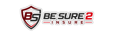 Be Sure 2 Insure logo with shield icon in black, red, and gray