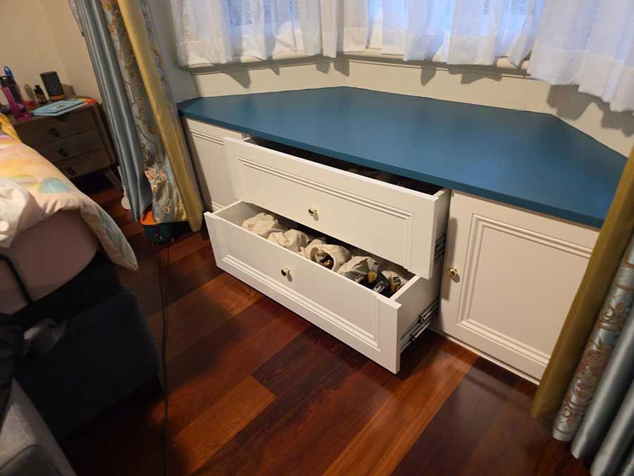 custom window seat with draws