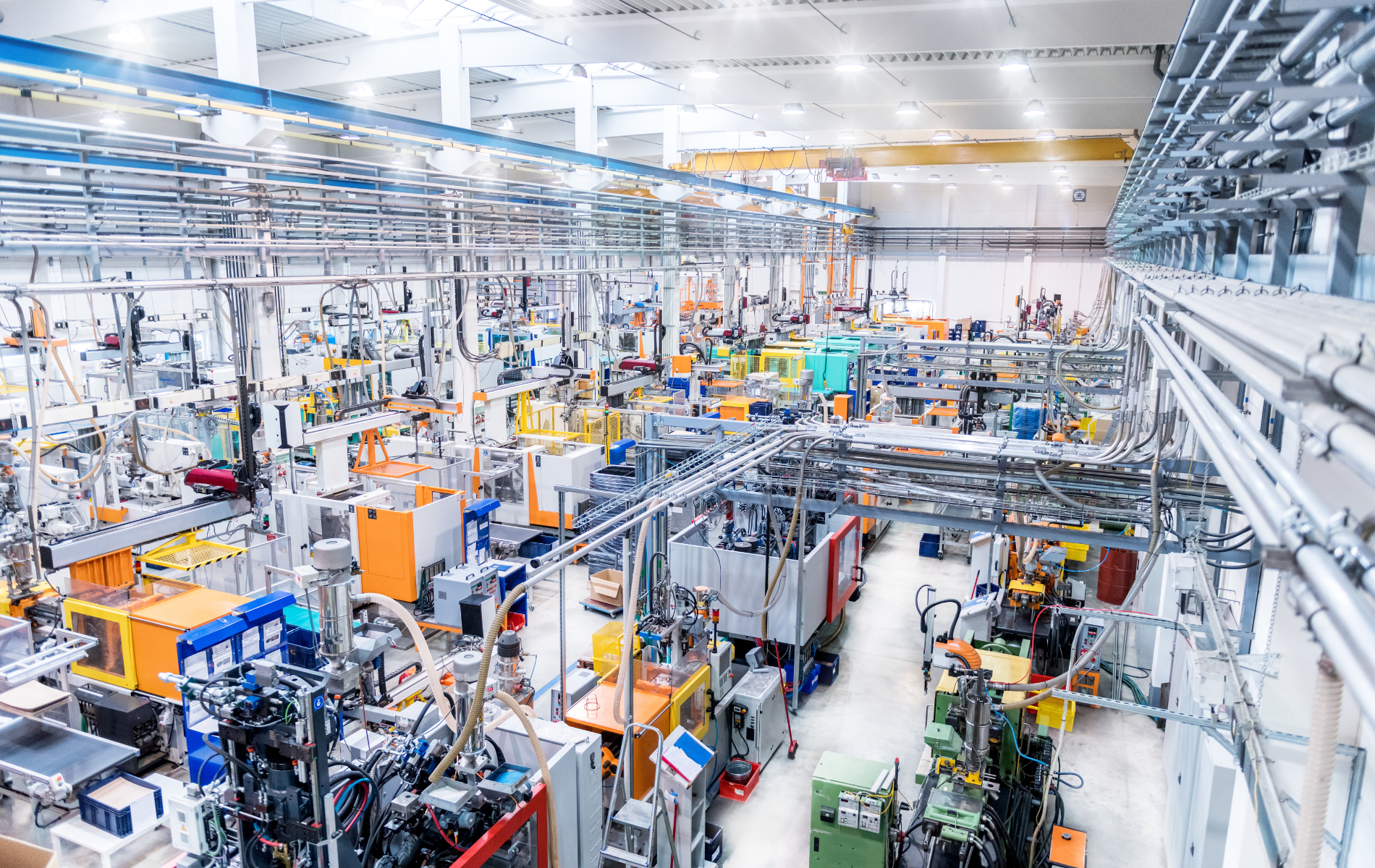 An aerial view of a factory filled with lots of machinery.