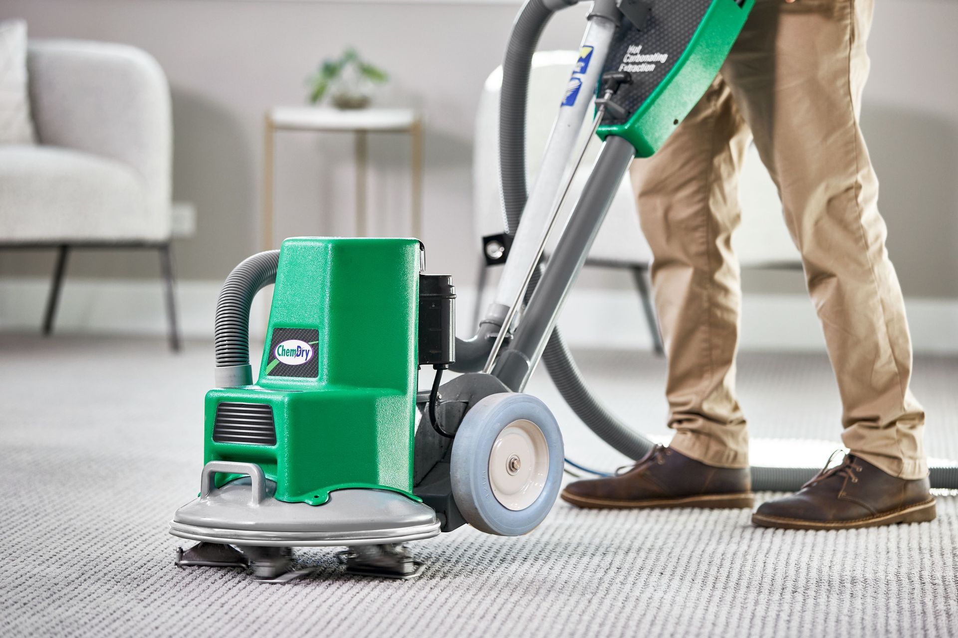 Green Carpet Cleaning Machine in Use — Chemdry D & K in Geelong, VIC