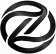 Logo astratto circolare in bianco e nero con una “Z” stilizzata e intrecciata