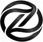 Logo astratto circolare in bianco e nero con una “Z” stilizzata e intrecciata