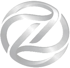 Logo stilizzato argentato a forma di “Z” all’interno di un emblema circolare su sfondo bianco