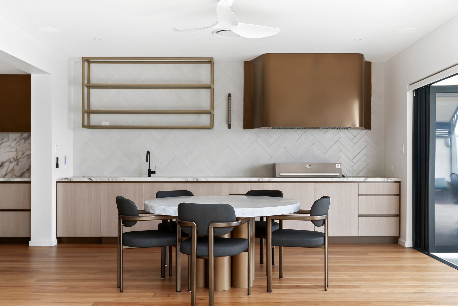 Modern Kitchen With White Cabinets, Wood Floor — PK4 Projects in Port Macquarie, NSW