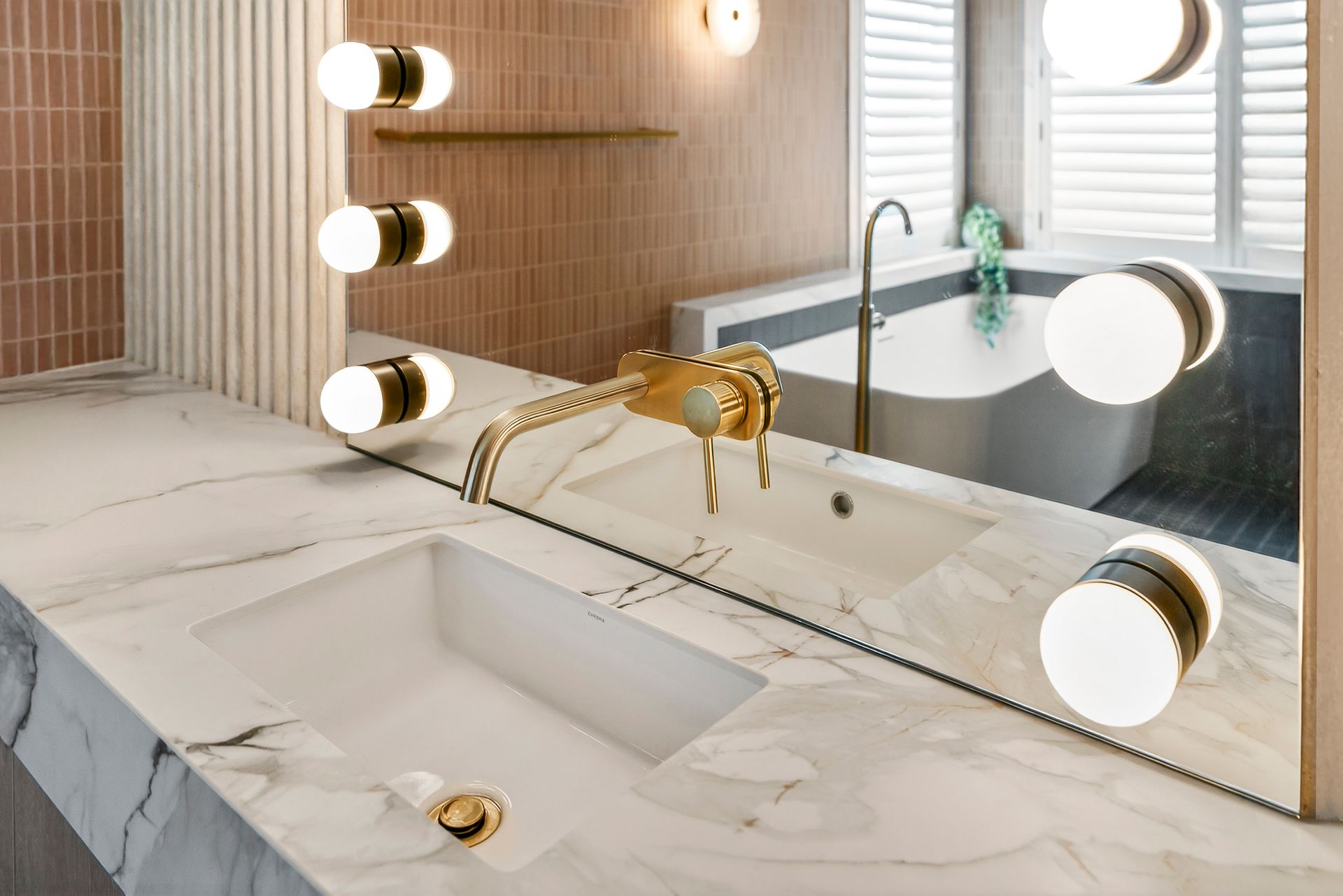 Stylish Bathroom With Vanity and Mirror Lights — PK4 Projects in Port Macquarie, NSW