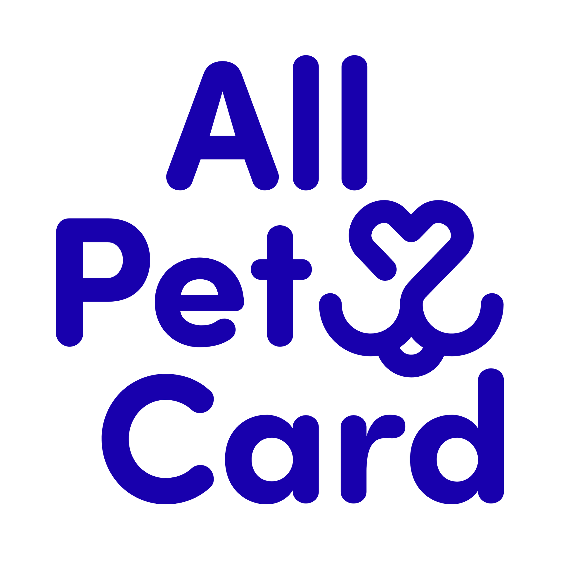 Blue “All Pet Card” logo with a heart-shaped paw icon