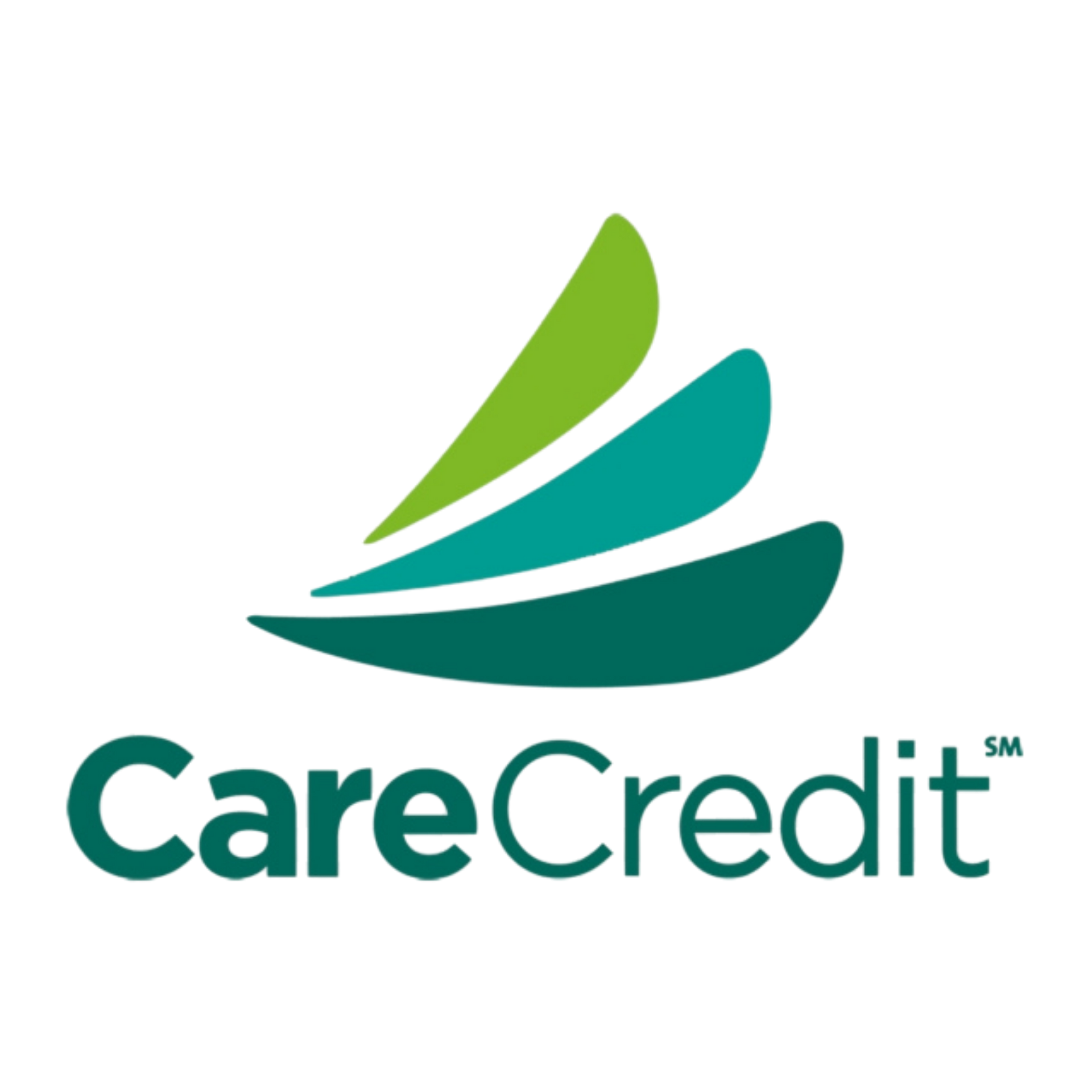 CareCredit logo with green and teal swoosh mark and wordmark on a white background