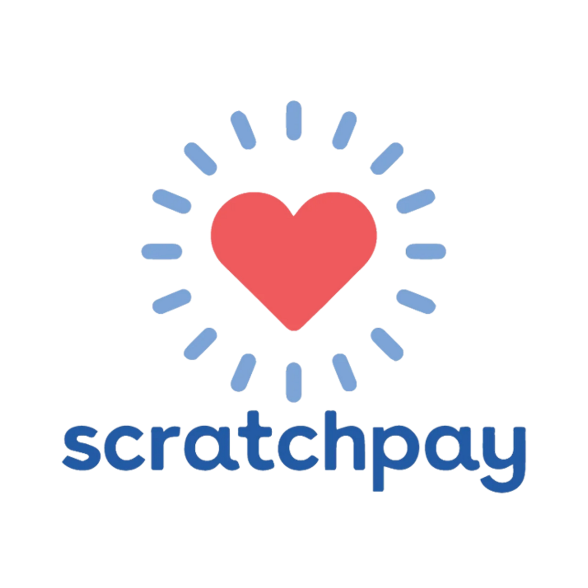 Scratchpay logo with a red heart surrounded by blue rays above the word “scratchpay”