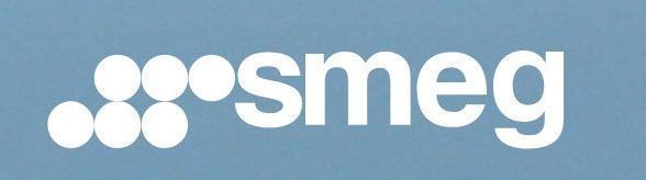 White SMEG logo with circular dots on a light blue background