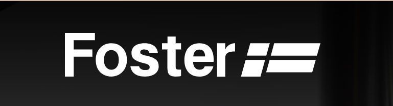 Foster logo in white on a black background with a stylized horizontal mark