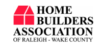 Home Builders Association of Raleigh-Wake County logo with red house icon and black text