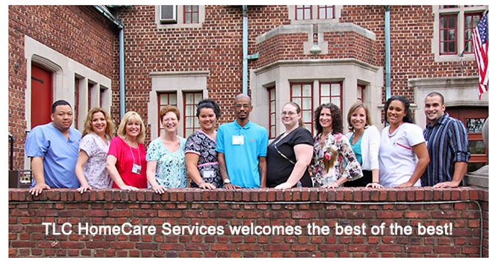 Staff of TLC HomeCare Services smiling in front of a brick building. Staff of TLC HomeCare Services smiling in front of a brick building.