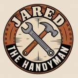 Circular logo reading &ldquo;JARED THE HANDYMAN&rdquo; with crossed wrench and hammer on a wood-textured background.