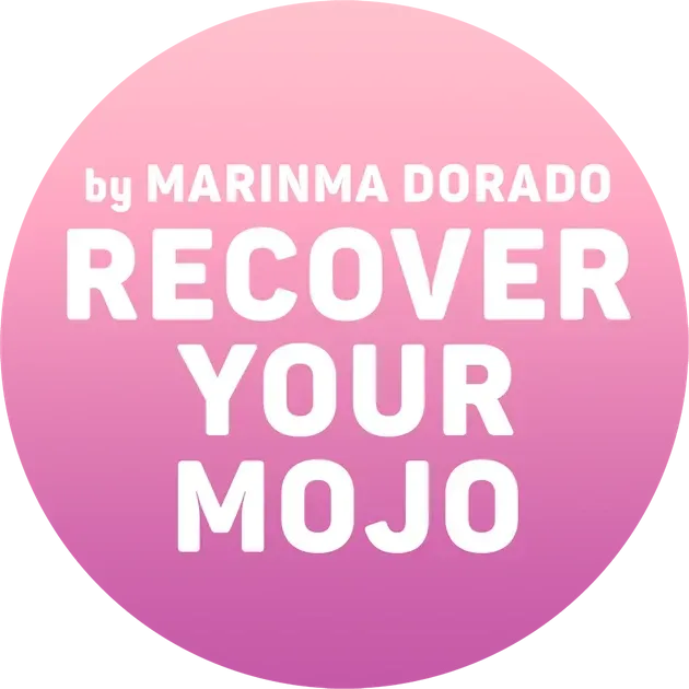 A pink circle with the words recover your mojo on it