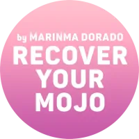 A pink circle with the words recover your mojo on it